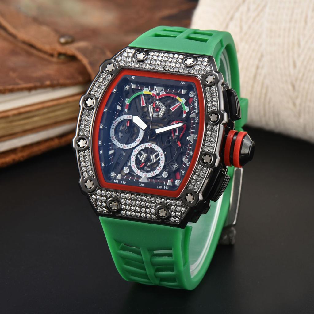 Quartz watch full diamond wine barrel type dial business luminous multi-functional quartz men's watch