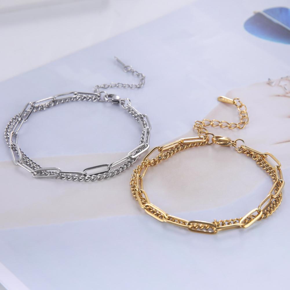 Paper Clip Chain Link Double Layers Bracelets For Women Men Gold Stainless Steel Bracelet Jewelry Friends Couple