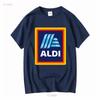Neues ALDI Supermarkt Lebensmittelgeschäft Logo T-Shirt Lustig Größe S bis 5XL Vintage Gewaschene Mode Atmungsaktiv Stilvoll Lässig homme