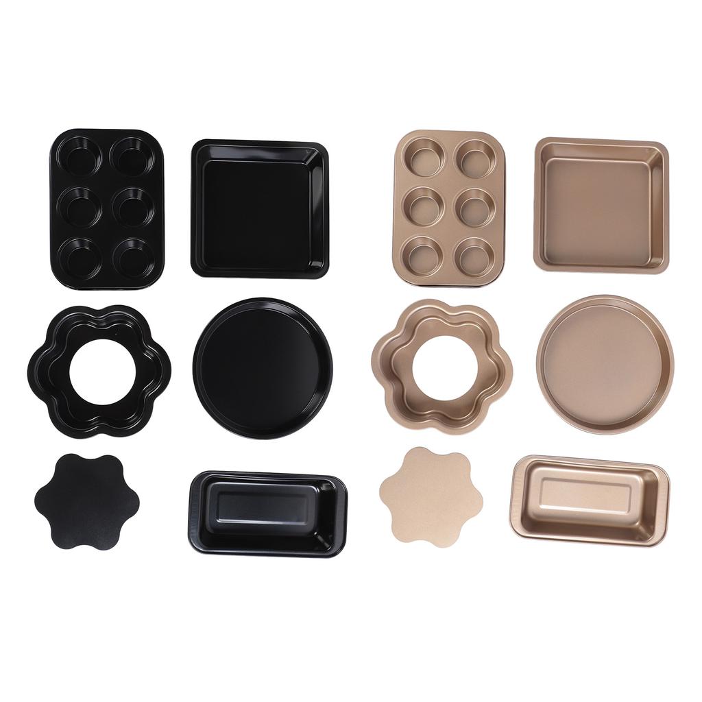 6pcs Bakeware Set Loose Bottom Carbon Steel Anti Stick Baking Pans Set for Toast Muffin Pizza