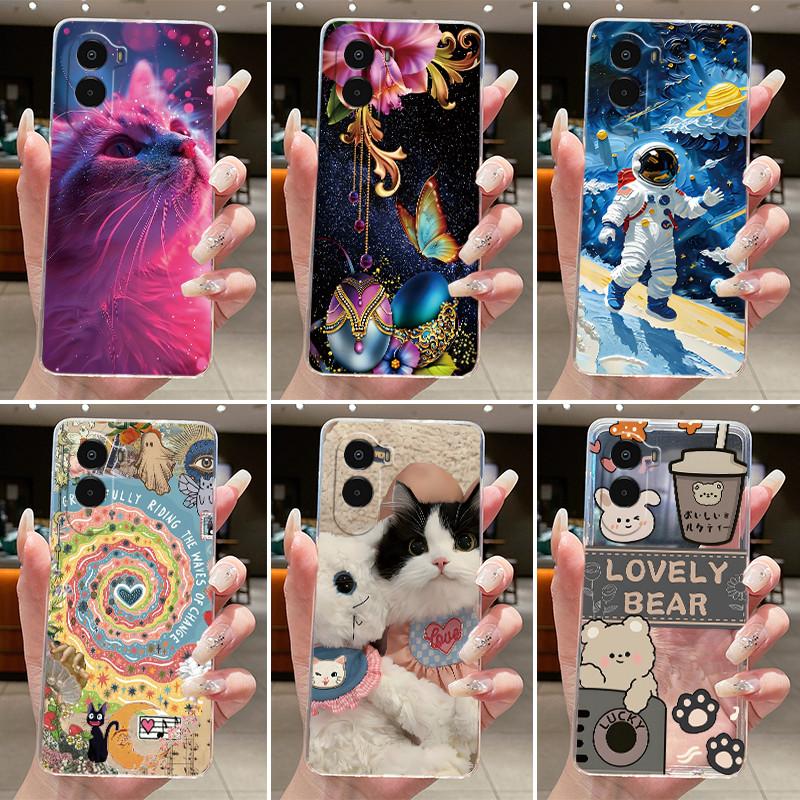Pour Poco M7 4G Coque Esthétique Mignon Chat Astronaute Silicone Souple TPU Coque Arrière pour Xiaomi Poco M7 4G Coque de Téléphone Transparente