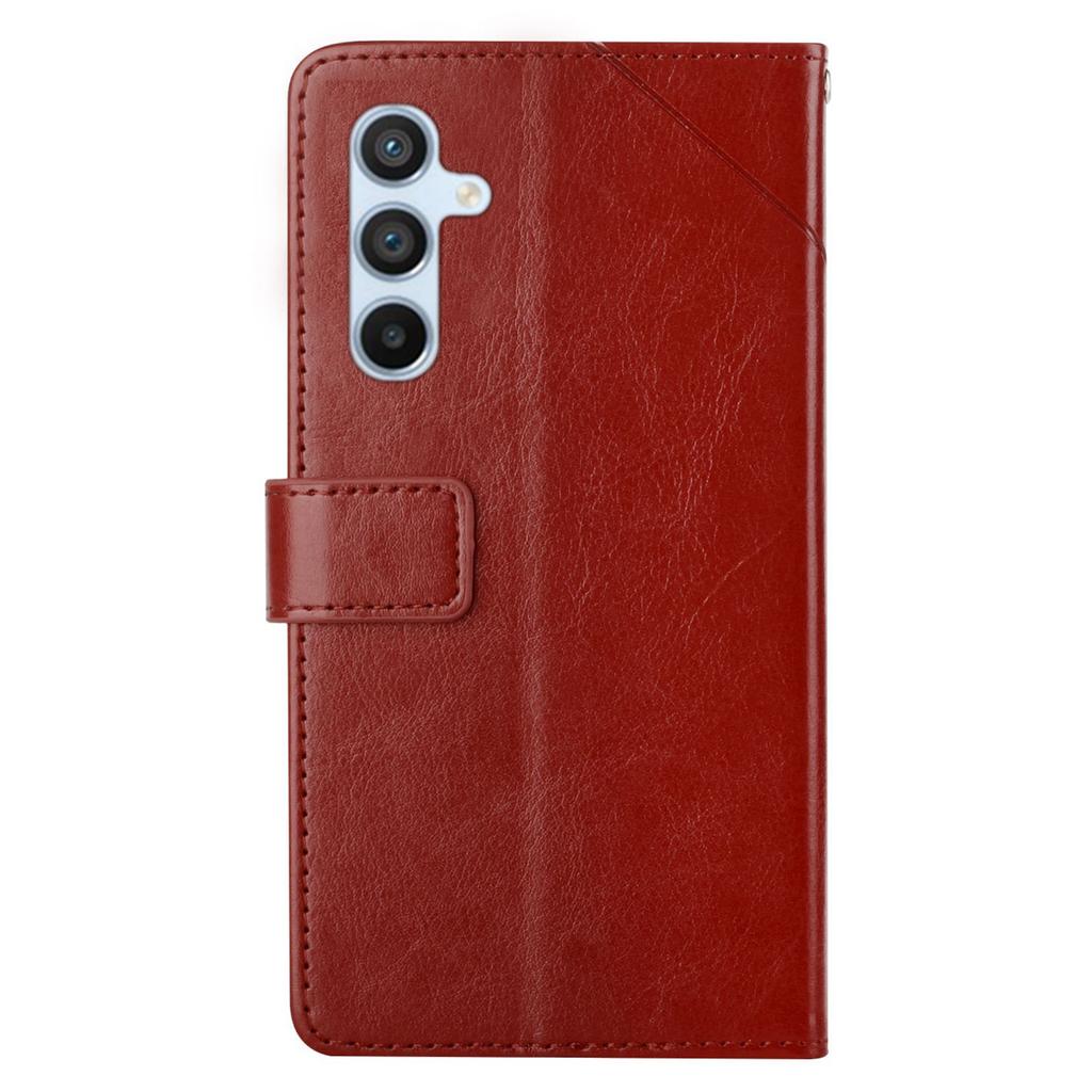 For Samsung Galaxy A56 5G/M56 5G Case with Wrist Strap Y Shaped Lines Imprint Leather Phone Cover