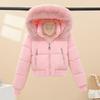 Giacca Invernale Corta, Spessa, Calda in Cotone da Donna con Cappuccio, Foderata in Pile, Monocolore, per Donne Petite