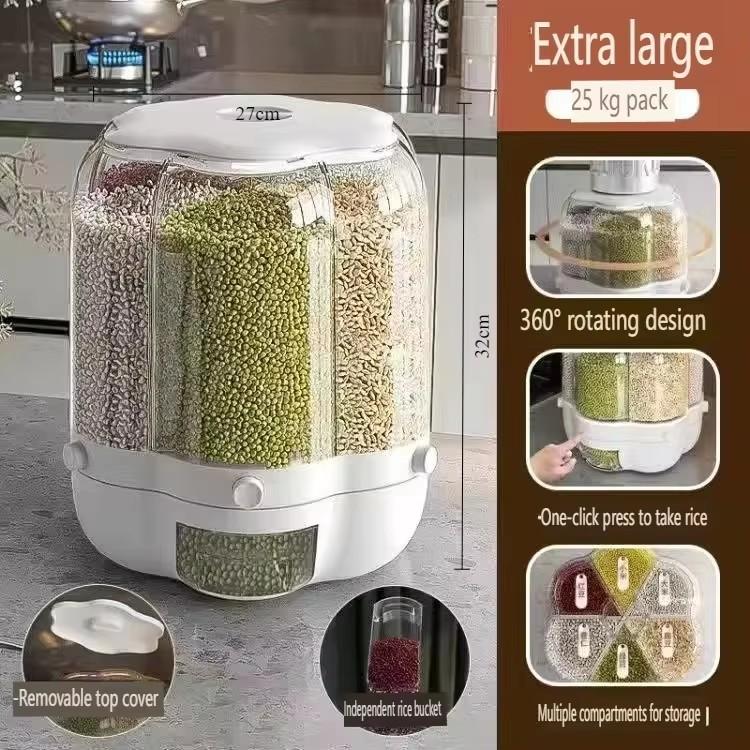 Conteneur de stockage de céréales rotatif à 360 degrés, distributeur de nourriture scellé, anti-insectes, conteneur de stockage de céréales de riz, accessoires de cuisine