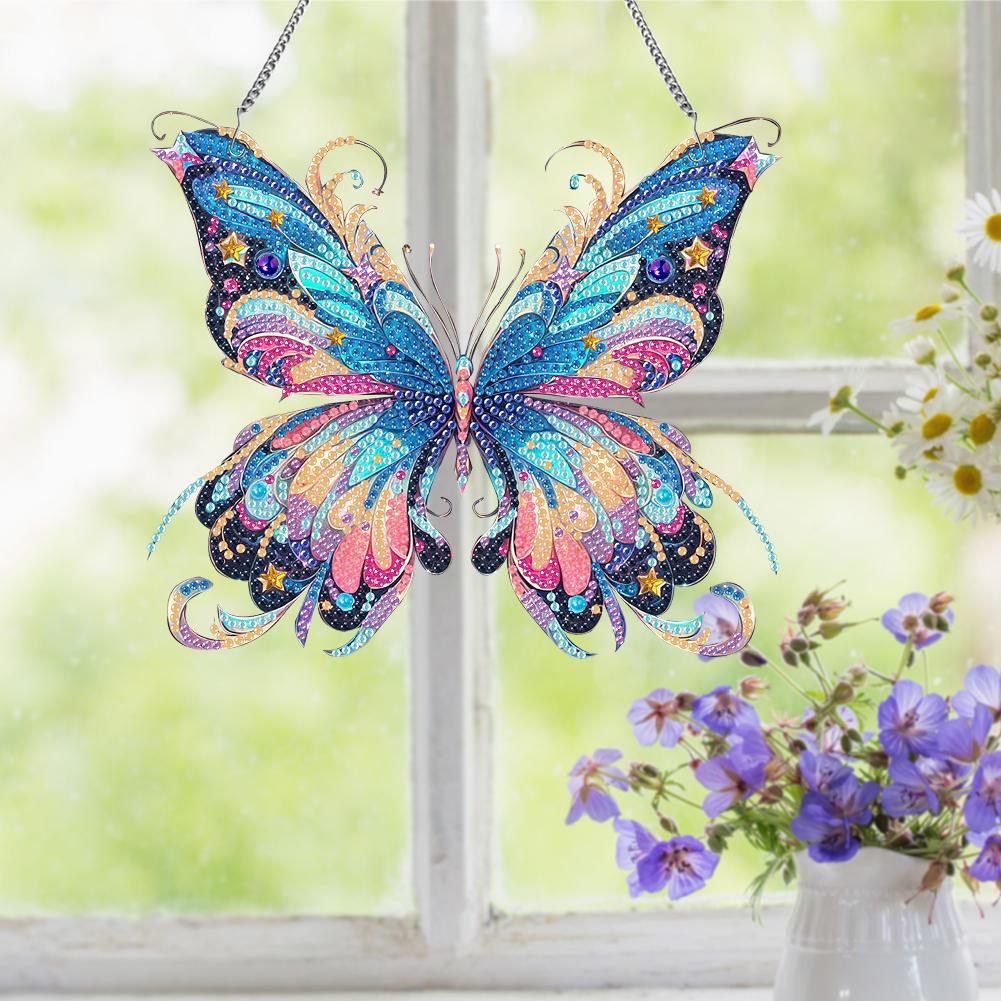 Acrylic Special Shaped Butterfly Animal Diamond Painting Hanging Ornaments Kit Rhinestone Diamond Art Window Pendants Home Decor