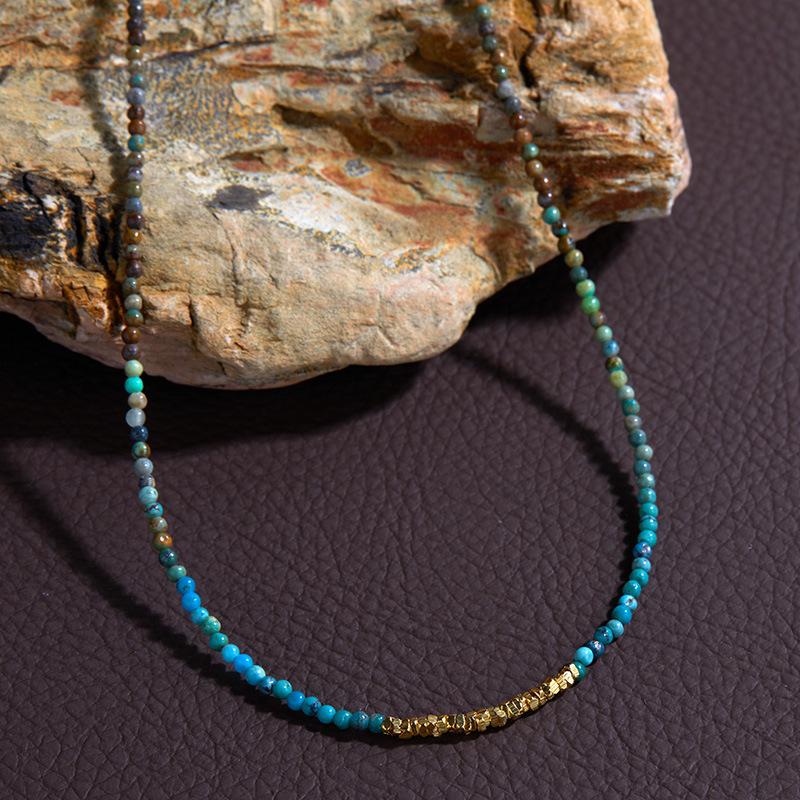 S925 Sterling Silver Natural Turquoise Colored Treasure Necklace Women'S High-End Blue Bracelet Beads Personalized Splicing Design Collarbone Chain