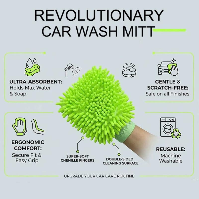 Double Layer Wool Blend Vehicle Wash Mitts Superior Dust Absorption Ergonomic Design Safe For Paint Glass Trim