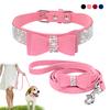 Rhinestone Glitter Leather Dog Cat Collar and Belt Set Crystal Diamond Inlaid Lovely Bow Dog Collar