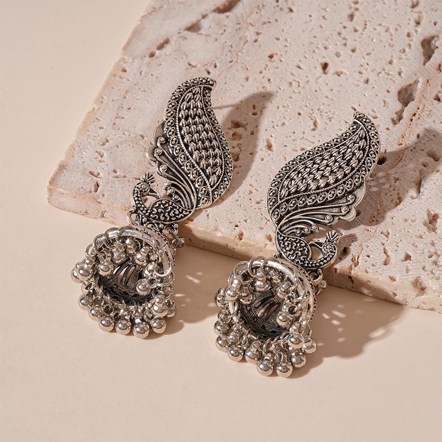 Metallic Peacock Bell Tassel Earrings, High-end and Elegant Earrings for Women