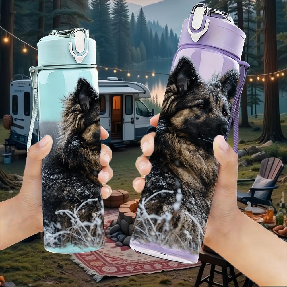 1PC German Shepherd Dog Pet Print 750ml Color Plastic Sports Water Bottle Leakproof Flip Straw Lid Suitable for Sports Office Home Use