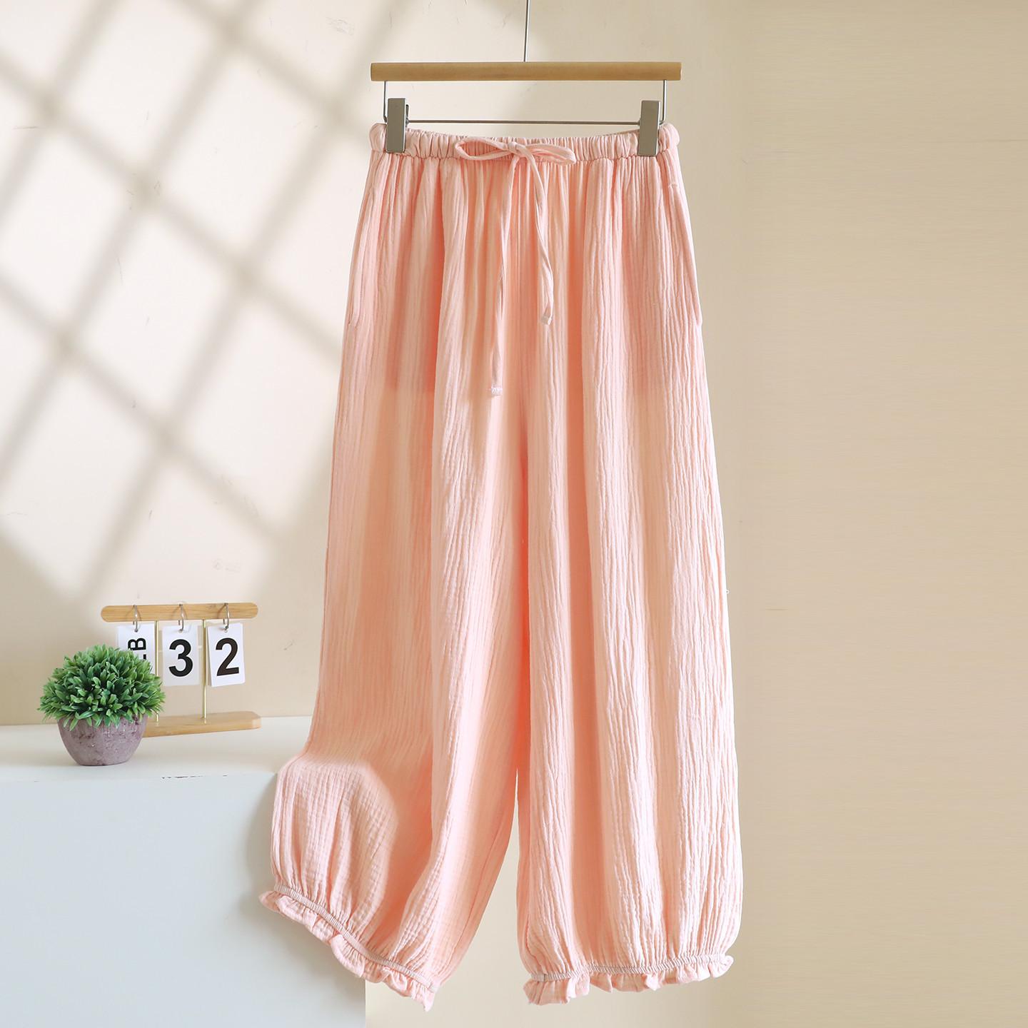 

2026 New Spring and Autumn Women s Sleeper Pants 100% Cotton Crepe Lantern Pants Loose Straight Tube Home Long Pants Lady 1XL