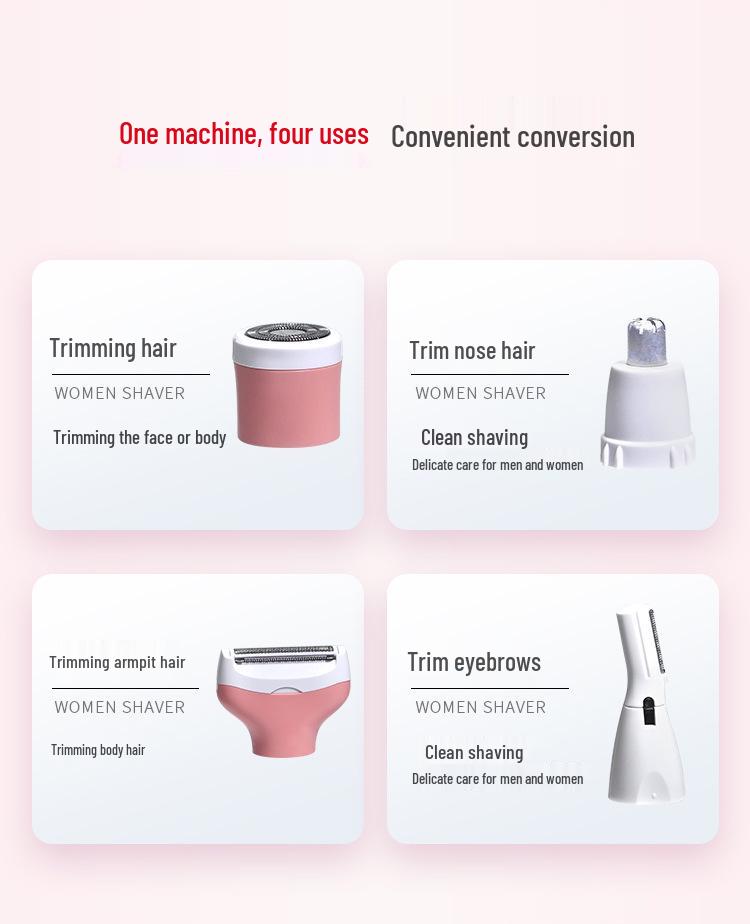 Exclusive 4-in-1 Women's Electric Shaver with USB Charging – Razor, Eyebrow Trimmer, and Epilator
