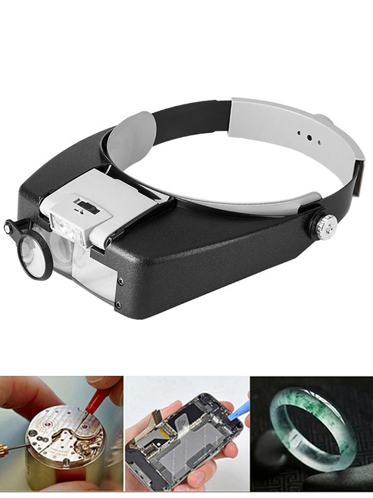 LED Light Headworn Magnifier 1.5x 3x 8.5x 10x Headband Magnifier Lightweight Adjustable Band Watch Repair Supplies