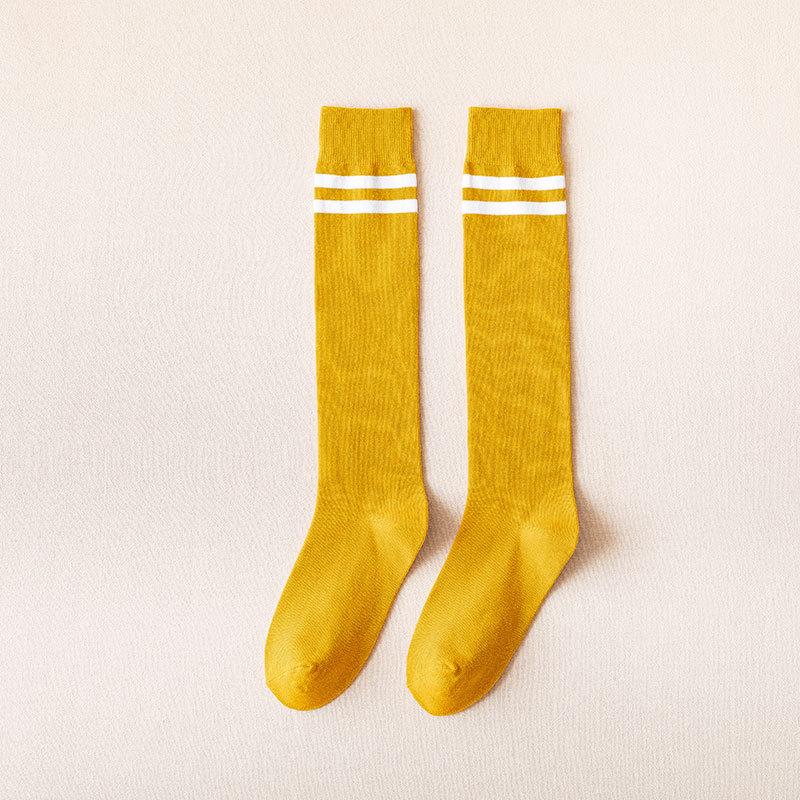 Women's Two-Stripe High Knee Cotton Socks - Black (Spring, Autumn, Winter Fashion)