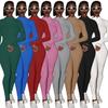 Damen Hochgeschlossener Bestickter Fitness-Jumpsuit - Stretch, Schlankmachend, Reißverschluss Design 2026