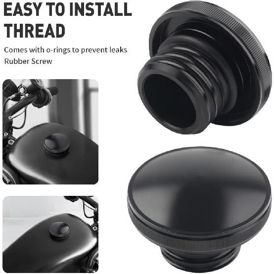 Fuel Gas Tank Oil Cover Retro Right-Hand Thread for Harley,Black | Gas Cap with O-Ring for Sportster XL 1992+ Dyna 1992-2017, for Softail 2000-2017,