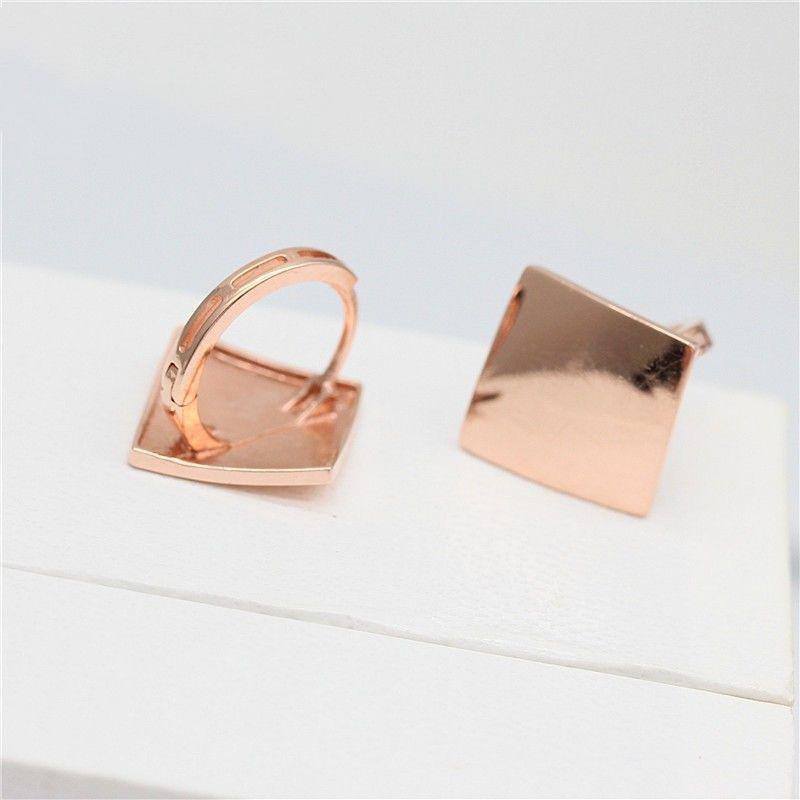 Exquisite Russian 585 Purple Gold Fashion Rhombus Glossy Ear Buckle Versatile Rose Gold Plated Square Niche Earrings