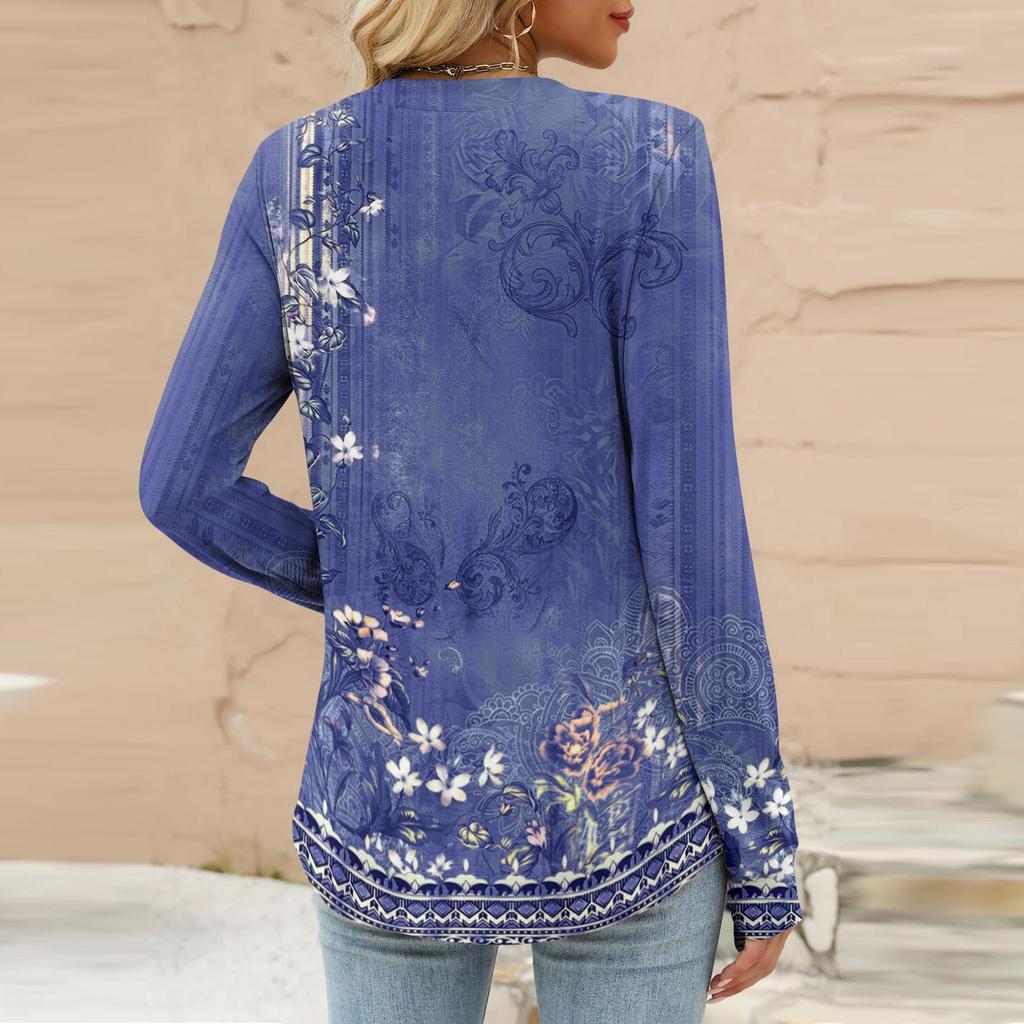 Women's Fashion Casual Printed Long Sleeve T-Shirt Pullover Top