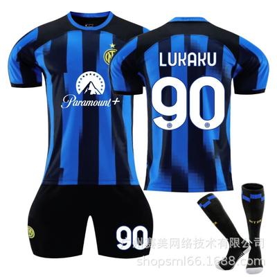 2324 Inter Mailand Heim Nr.. 90 Lukaku 10 Lautaro 23 Barrera Fußballtrikot Set