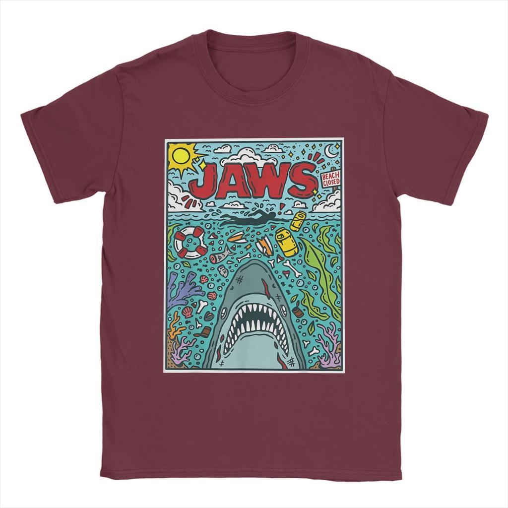 Jaws 50th Anniversary Poster Comic Cotton T Shirt For Men Summer Movie Graphic Aesthetic T Shirts O Neck Tees Big Size Tops