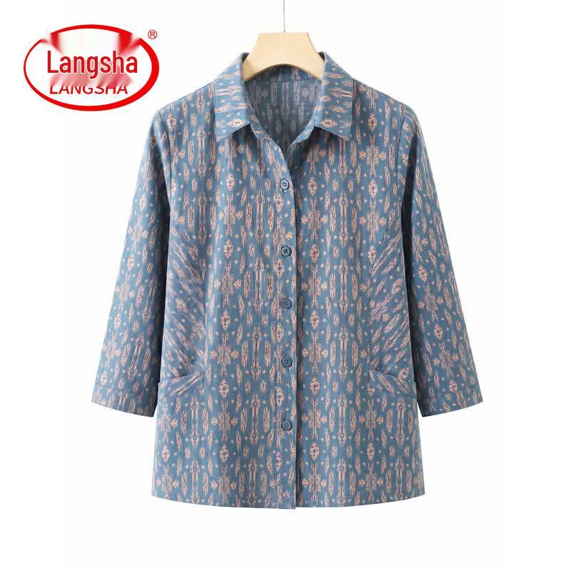 Langsha Women s Casual 3/4 Sleeve Cotton Shirt XL