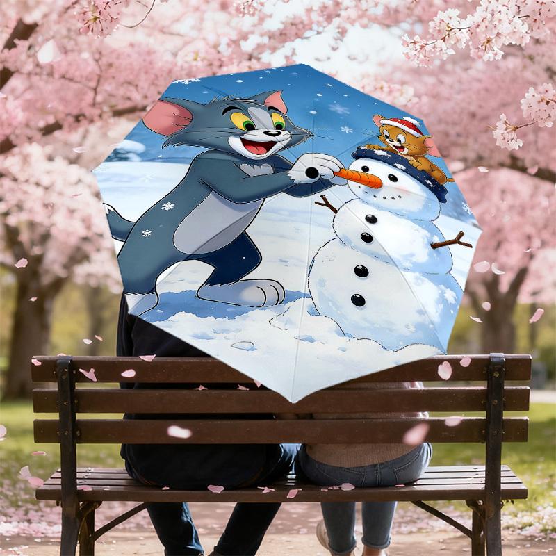 1PC Tom and Jerry Snowman Umbrella-8-Rib Reinforced, Automatic Open, Lightweight & Durable, Cute Fashion Accessory for Outdoor, D2683