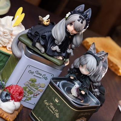 12cm Tea Party Cat Anime Figure Version Kawaii Time Cats Pot Action Collection Model Japanese Dolls Hobbies Q Poseable Articulated Scale Detailed