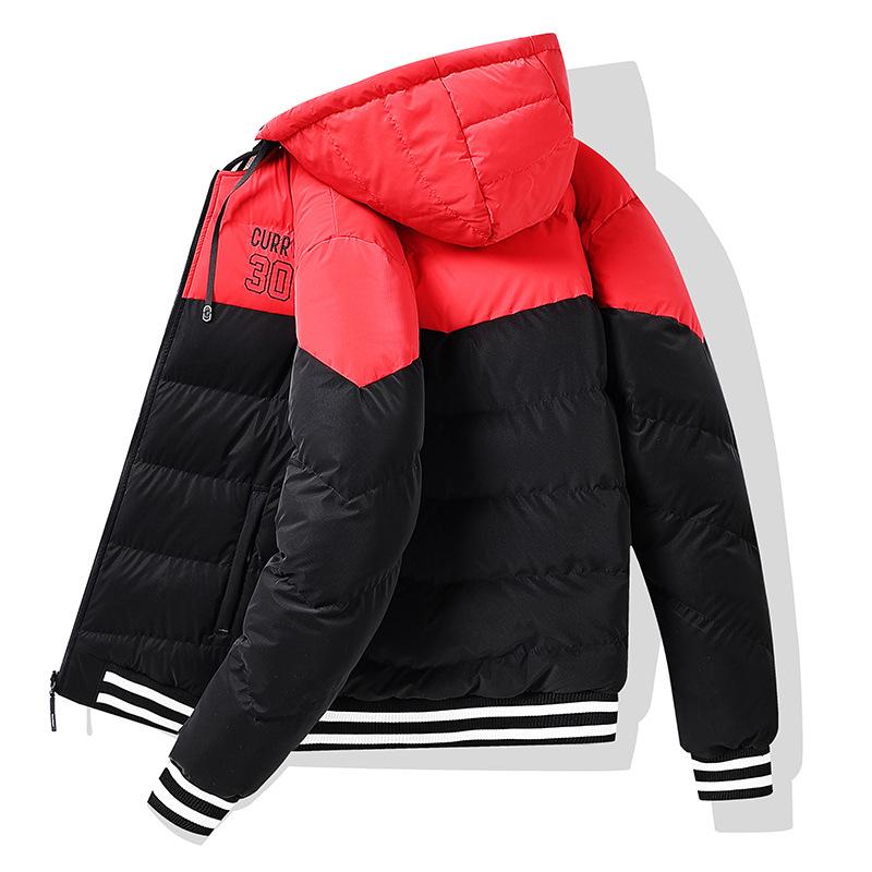Cotton Jacket Men's Models Embroidery Color Collision Trend Loose Remove Cap Double-sided Wear Thickened Cotton Jacket Hooded Jacket