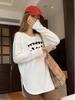 Women's Mid-Length White Thermal Fleece Base Layer Shirt - Long Sleeve, High-End Feel, Autumn/Winter, Printed Design, Buttocks-Covering.