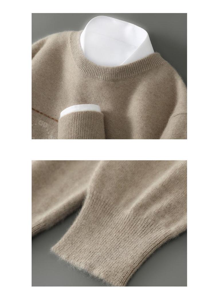 Men's Color Block Wool Pullover - Warm, Thickened Round Neck Knitwear for Autumn/Winter 2025