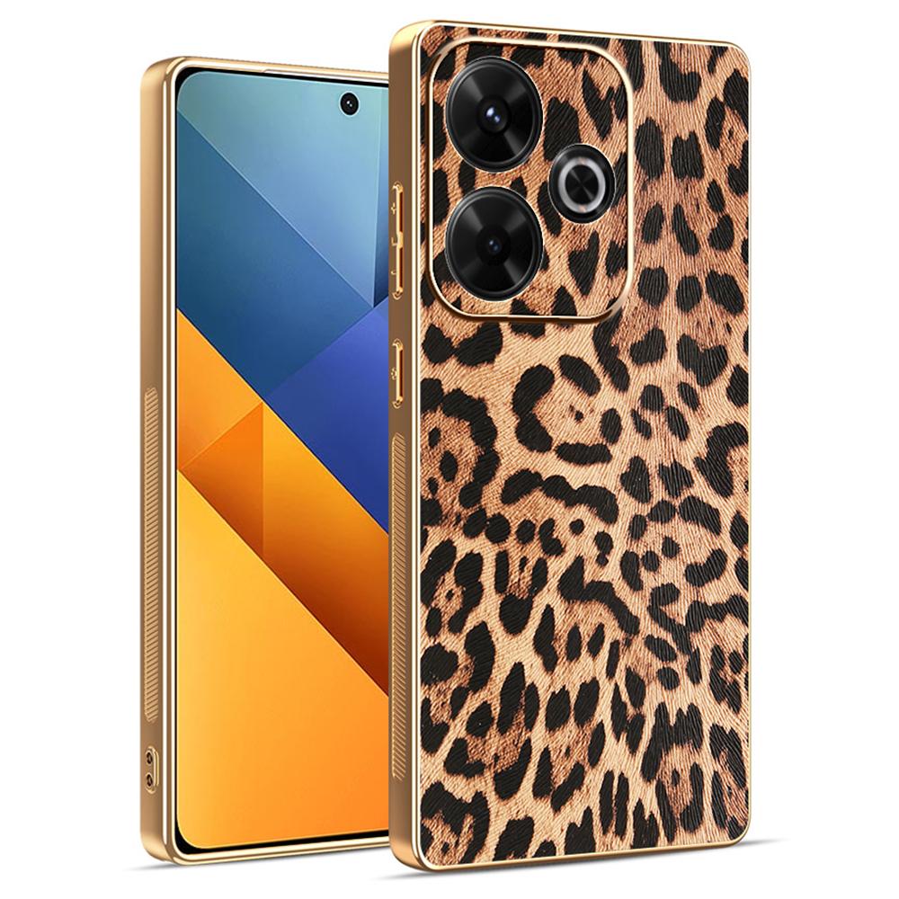 

Phone Case For Xiaomi Redmi 13 4G/5G/Note 13R 5G/Poco M6 4G/M6 Plus 5G Leopard Print PU Leather Coated PC+TPU Electroplating Cover A