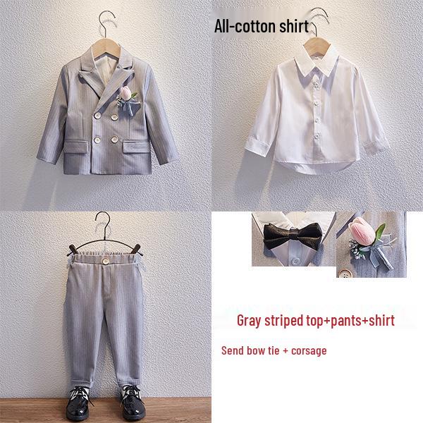 Dětský kostkovaný dvouřadý oblek - Britský styl jarní formální šaty