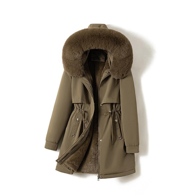 Pie Overcomes Women's Winter New Medium and Long Fleece Thickened Padded Jacket Slim Down Padded Jacket Padded Jacket