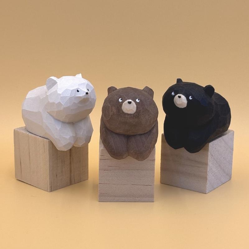 1Pc Wooden Carving Figurine Cuddly Bear In A Lying Pose Adorable Desk Companion Office Bedroom Home Decor