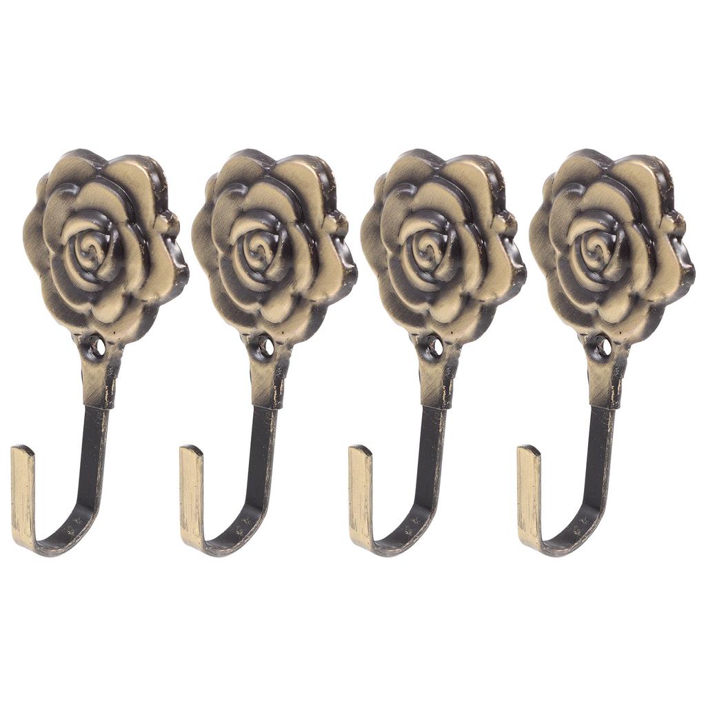 4 set Väggmonterade Gardinhållare Järnband Dekorativa Draperikrokar Elegant Rosblommönster Användning i Hem Hotell Restaurang