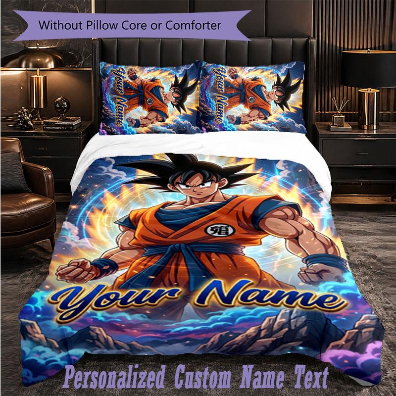 Personalized 3Pcs Bedding SetDragon Ball Custom Text Duvet Cover Pillowcase Set Bedroom Gift