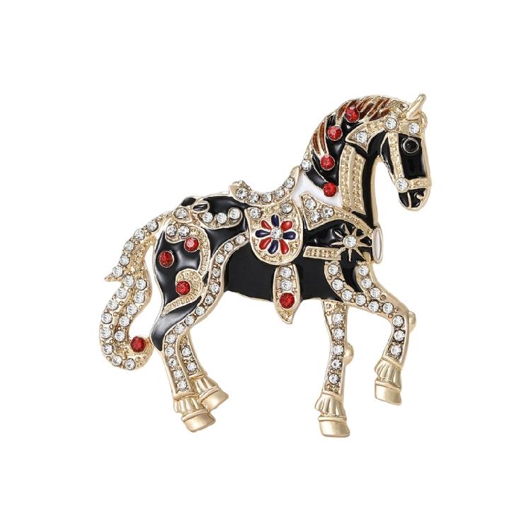Delicate Cartoon Horse Brooch with Rhinestones Embellishments Enamel Animal Shaped Lapel Pin Accessory