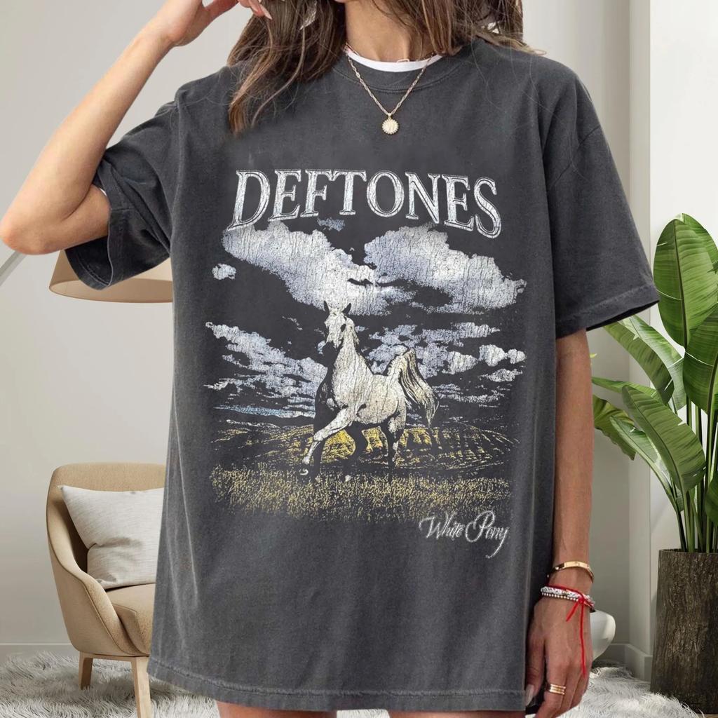 Plus Size Summer Womens Vintage Deftones White Pony TShirt Cotton Breathable Stylish Versatile Street Style Oversized