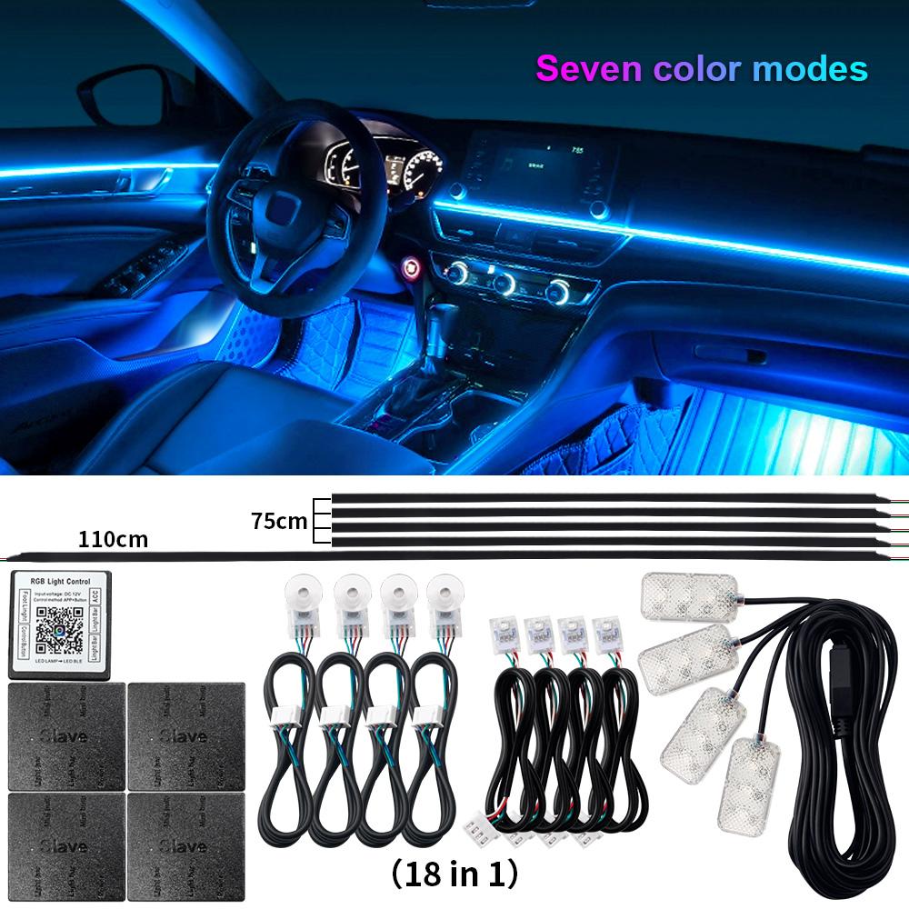 18/22 In 1 Led Acrylic Ambient Lamp 64 213 Color RGB Blutooth APP Control Car Atmosphere Lights Support One Zone Dual Zone 12V