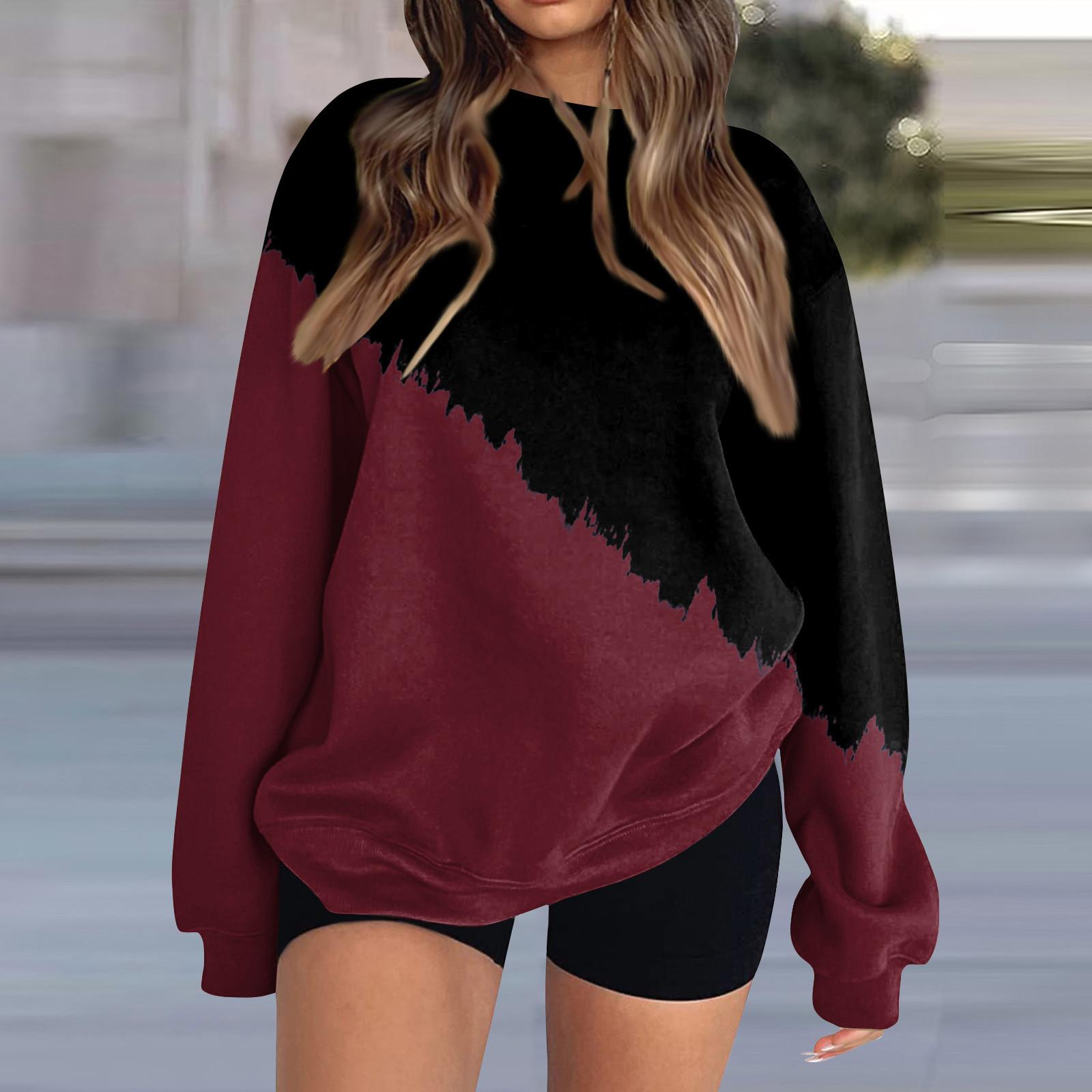 

Женская толстовка с круглым вырезом и длинными рукавами с принтом, повседневные базовые топы больших размеров, спортивный пуловер M винный