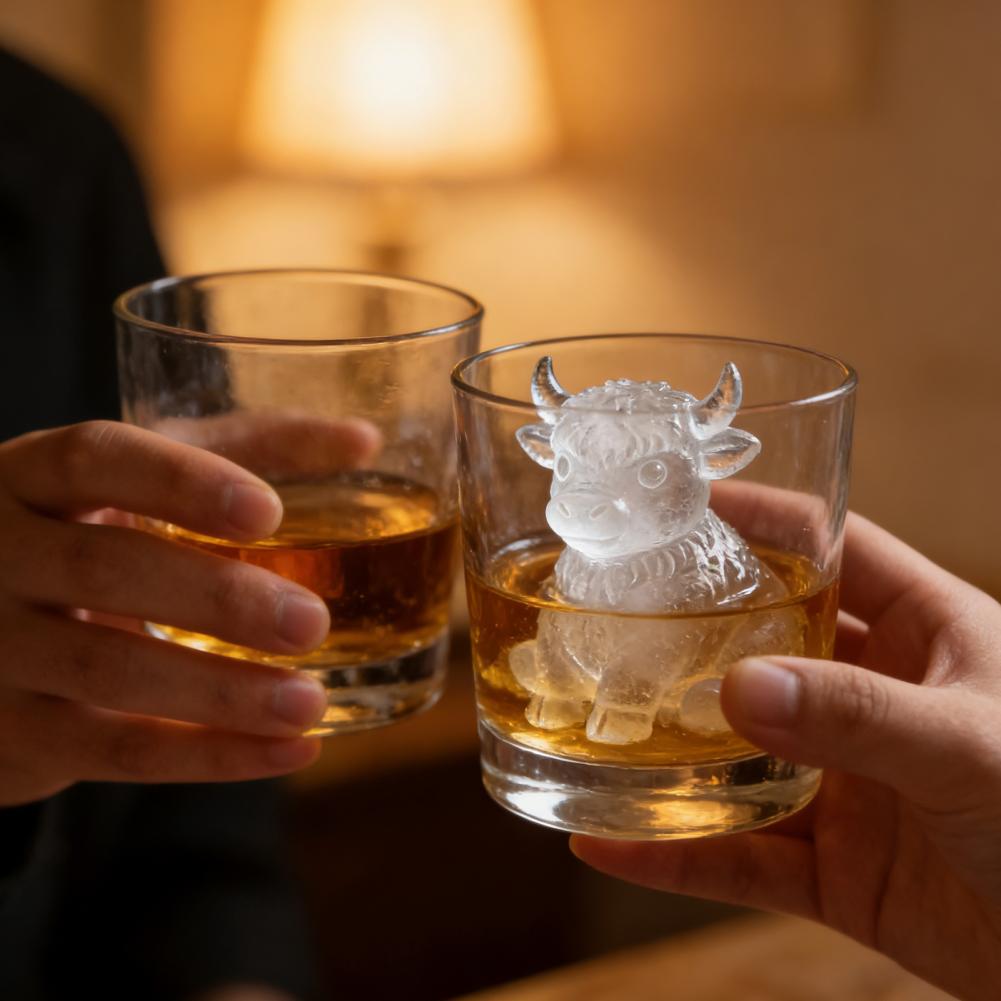 Party Ice Cube Tray Silicone Highland Cow Ice Cube Tray 3d Shaped Mold for Whiskey Cocktails Reusable Flexible Dessert Party
