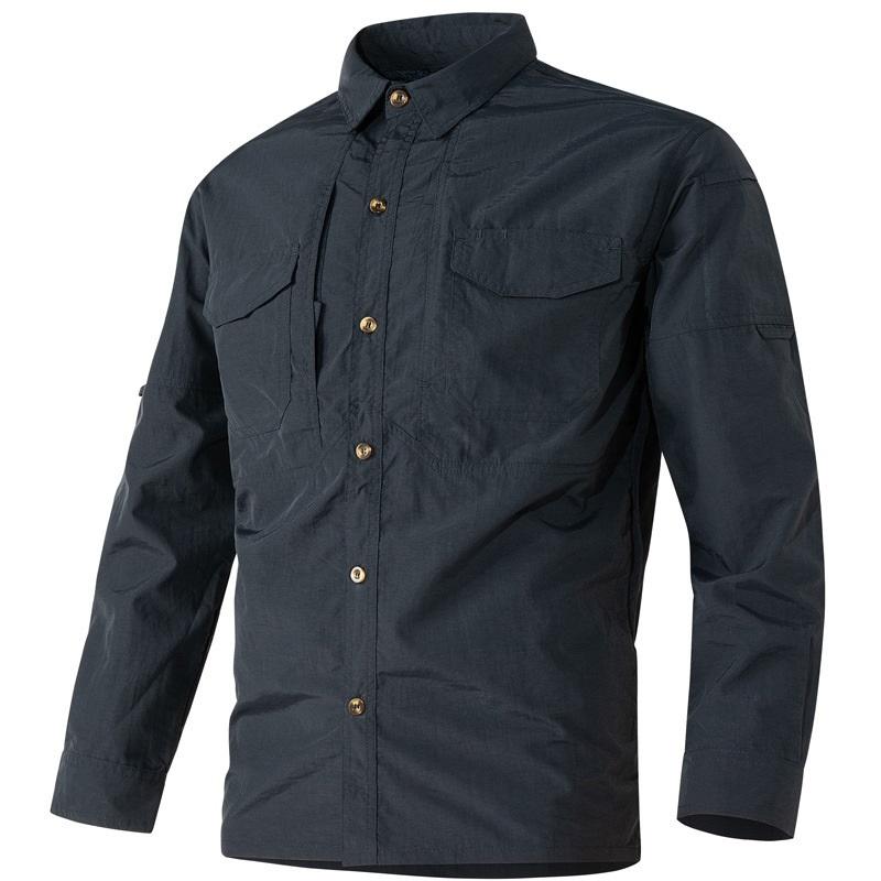 Lente Herfst Overhemden Mannen Werk Lange Mouw Buiten Strijd Multi-pocket Sneldrogend Cargo Lange Mouw Overhemden