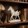 White Gold Horse Resin Statue, Luxury European Style Horse Figurine, Home Living Room Desktop Decor, Feng Shui Ornament Gift
