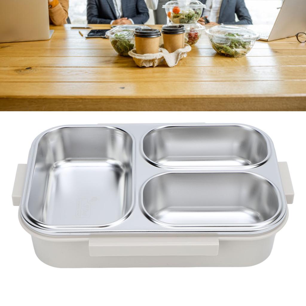 Divided Lunch Box 304 Stainless Steel Leakproof Heatable 3 Compartments Rectangular Food Container 1.2L Capacity