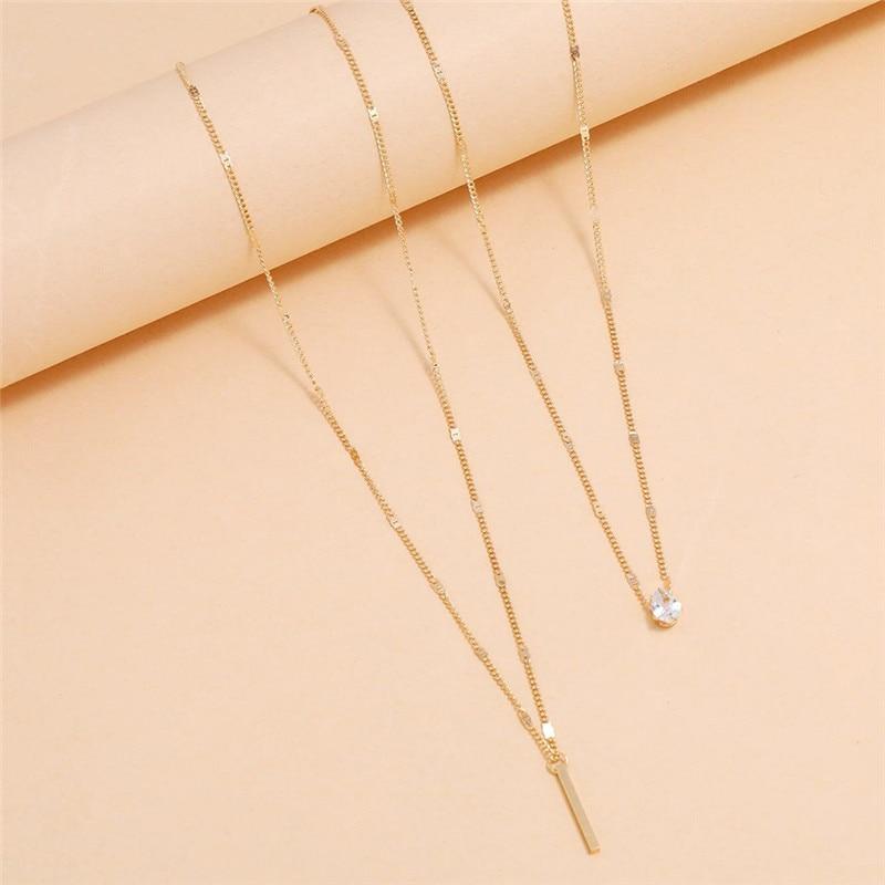 Simple Crystal Geometric Gold Pendant Necklace Set for Women Charms Fashion Square Rhinestone Female Vintage Jewelry