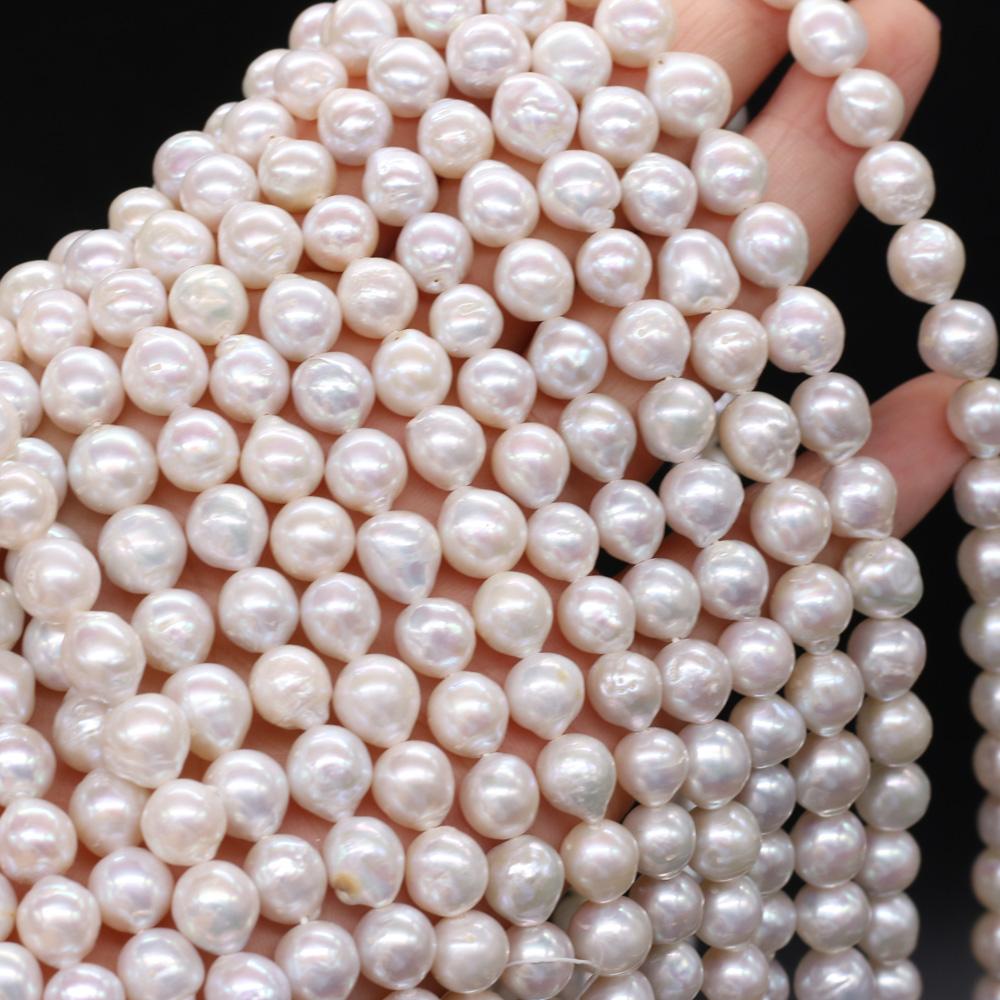 1String, Round Baroque Pearls, White Natural Freshwater Pearl Beads, 8-9 mm, for DIY Necklace Bracelet Accessories, Jewelry Making, 36cm
