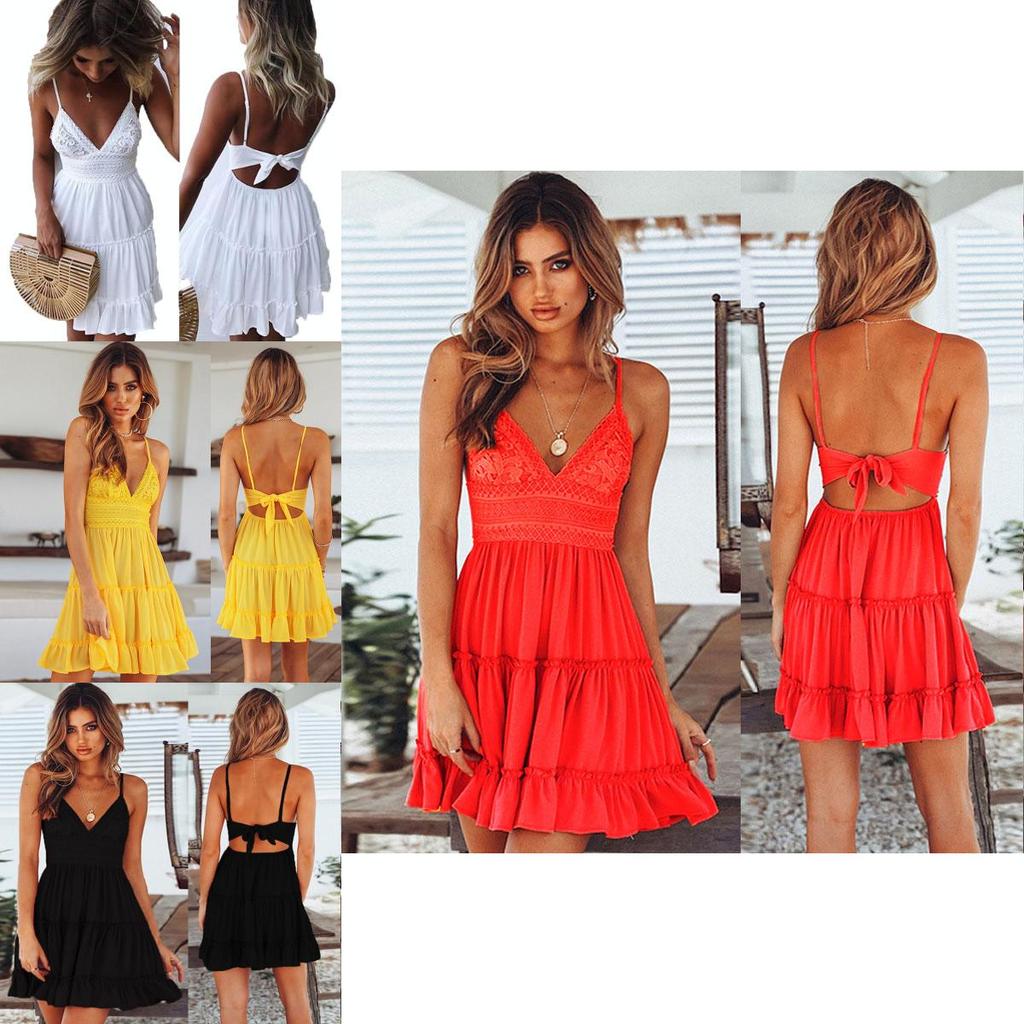 Stylish Women Summer Boho Short Mini Dress For Evening Cocktail And Beach Parties
