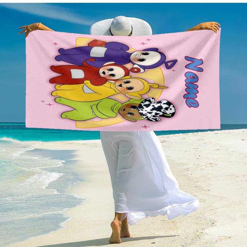 Custom Name Ultra-Soft Beach Towel with Teletubbies Theme,Ideal for Pool - Camping, Diving - Perfect Travel Essential, Vibrant Beach Towel.