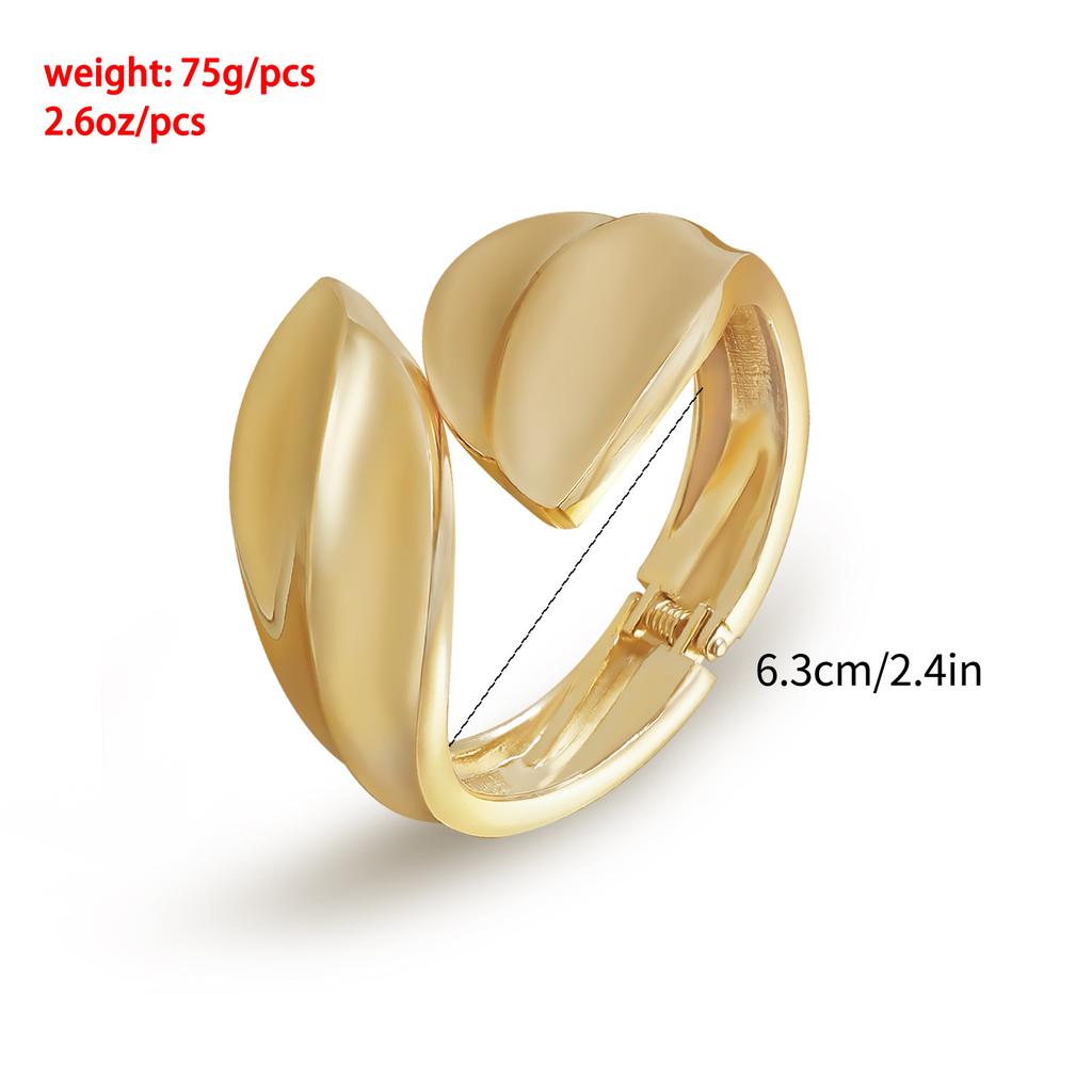 Chunky Punk Exaggerated Gold Plated Color Wide Leaf Large Opening Bracelet for Women Girls Daily Party Metal Jewelry