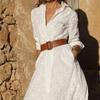 GMXIA Women's Fashion Spring Autumn Solid Color Print Long Sleeve POLO Neck High Waist Casual Dresses